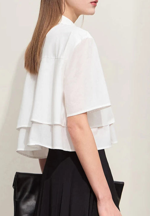 Chemise été courte à deux hauteurs en coton, coupe ample, modèle élégant, idéal pour l'été | SuzzaneMarket.