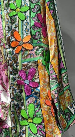 Colorful floral chemise with sequined details and long sleeves, perfect for spring fashion | SuzzaneMarket