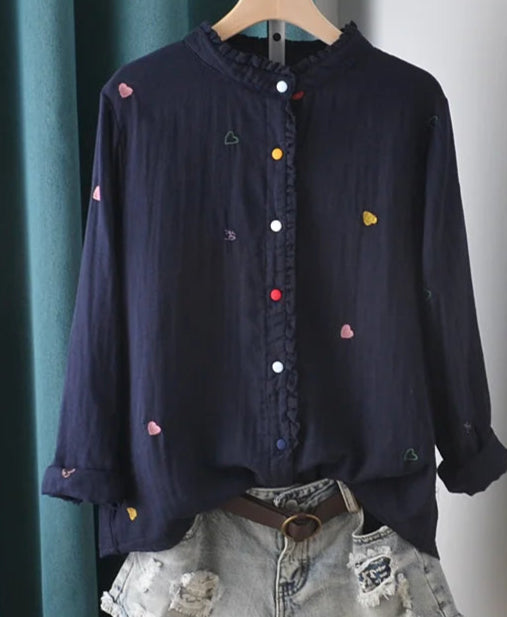 Chemise Coton Fin TSU avec broderies colorées, col Mao et manches longues | SuzzaneMarket