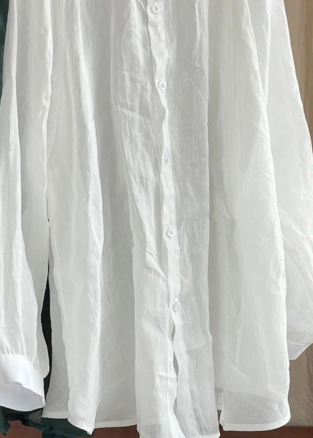 Chemise légère Rami blanche TYON, longue et ample, avec coupe raglan, aspect froissé | SuzzaneMarket