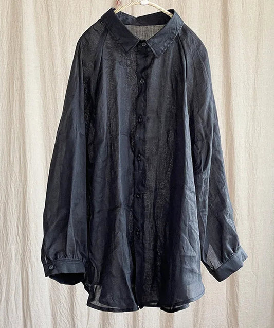 Chemise Légère Rami noire, 100% Rami, coupe ample, aspect froissé | SuzzaneMarket
