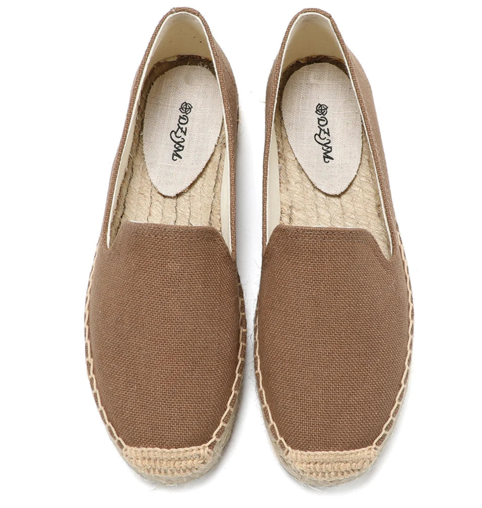 Espadrilles Classiques Unies en toile marron, semelle en chanvre tressé et caoutchouc |SuzzaneMarket