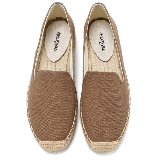 Espadrilles Classiques Unies en toile marron, semelle en chanvre tressé et caoutchouc |SuzzaneMarket