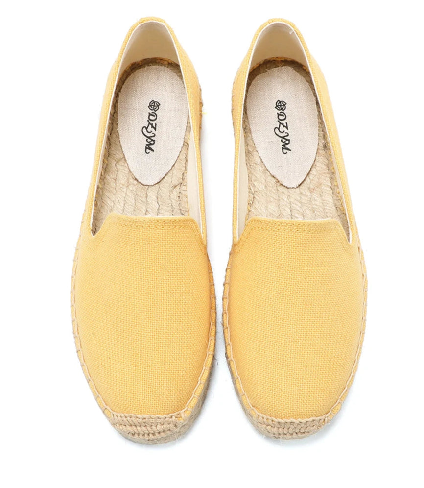 Espadrilles Classiques Unies jaunes en tissu, avec semelle en chanvre tressé et caoutchouc |SuzzaneMarket