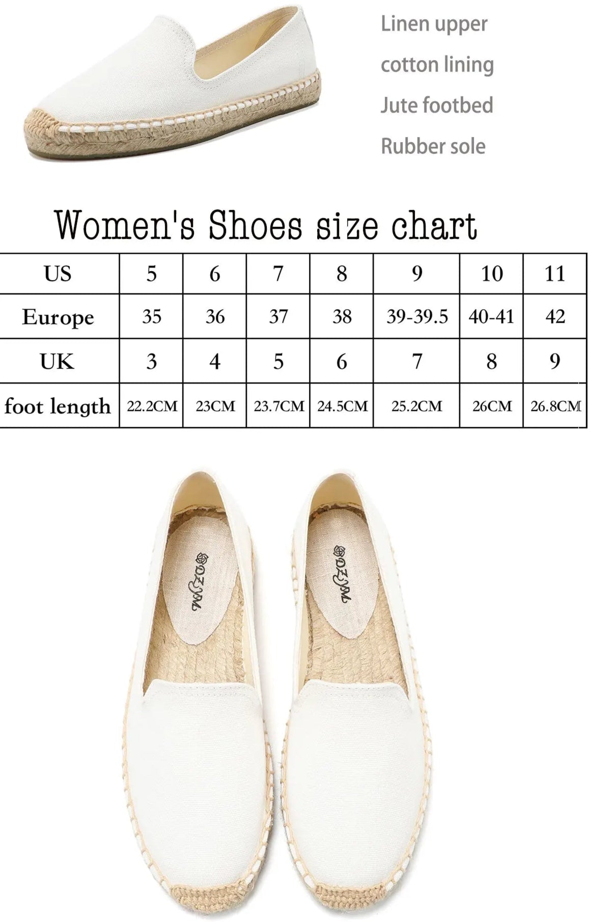 Espadrilles Classiques Unies ADIL in white, featuring linen upper, jute footbed, and rubber sole | SuzzaneMarket