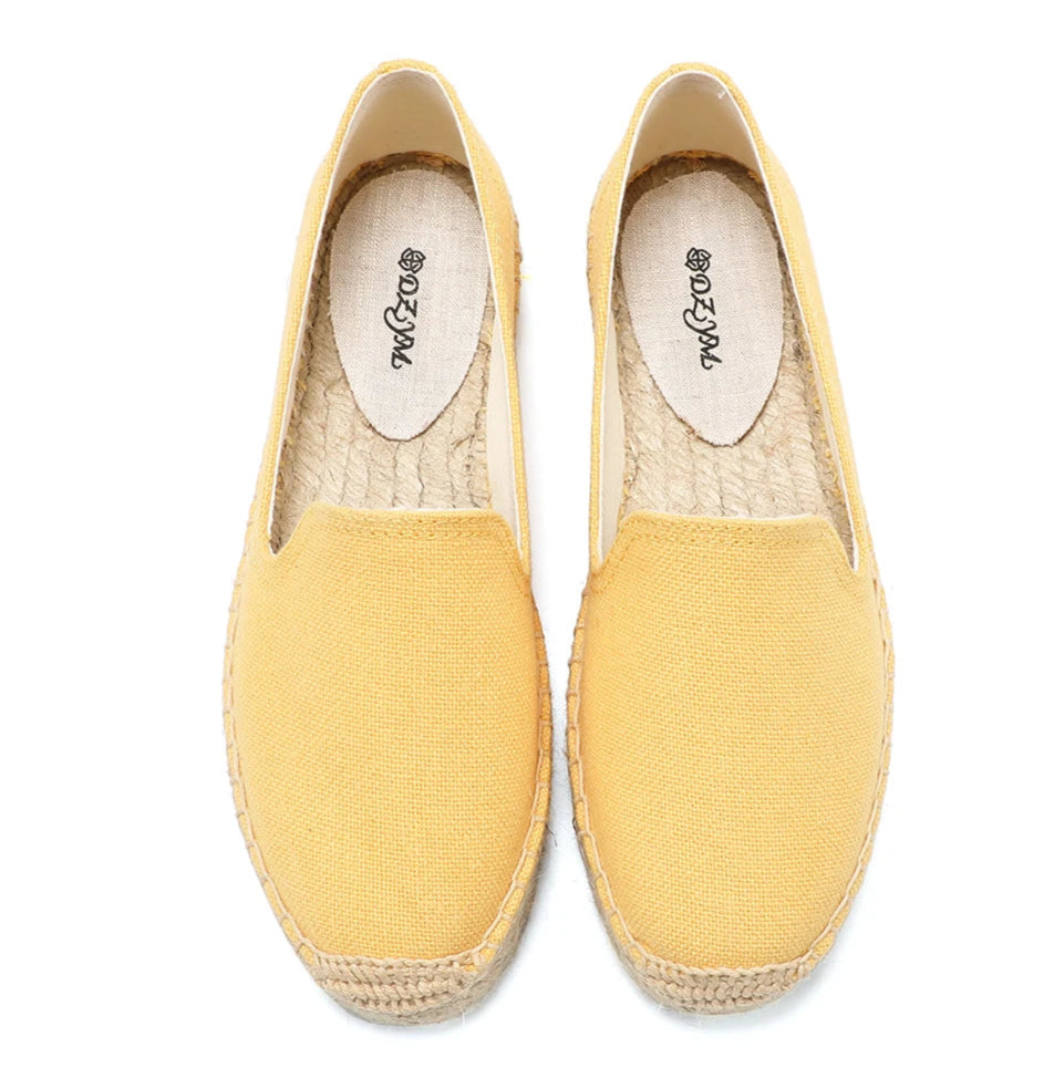 Espadrilles Classiques Unies en jaune, dessin arrondi, semelle en chanvre et caoutchouc | SuzzaneMarket