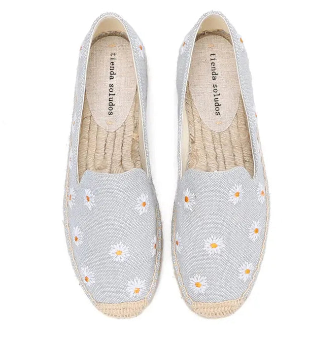 Espadrilles Denim Brodé Petites Fleurs en Canvas - Semelle Chanvre et Gomme | SuzzaneMarket