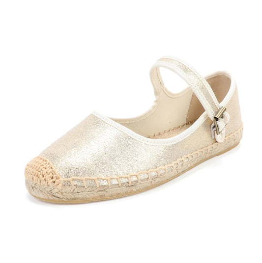 Espadrilles Mary Jane in gold with canvas upper, braided jute sole, ideal summer footwear | SuzzaneMarket