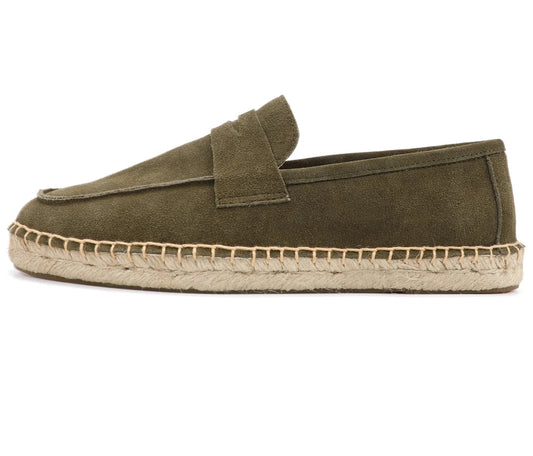 Espadrille loafers in olive suede with hemp and rubber sole, stylish and comfortable footwear | SuzzaneMarket.