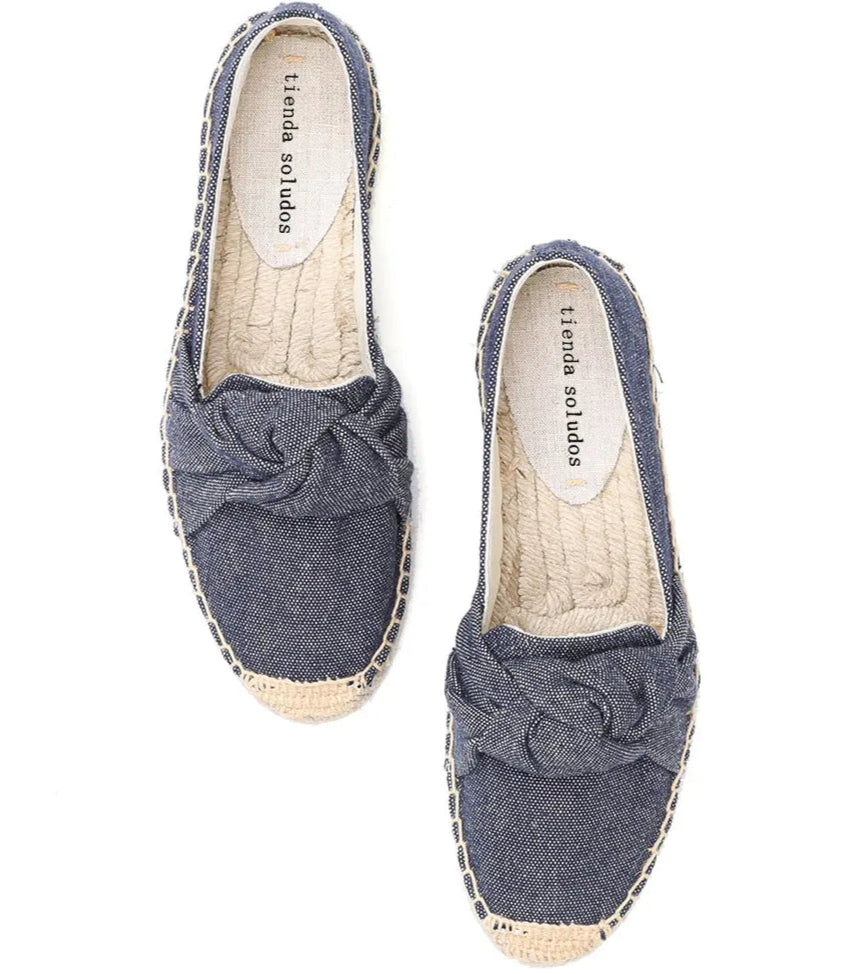 Espadrilles avec noeud en denim, semelle chanvre et coton intérieur, disponibles en 3 couleurs | SuzzaneMarket