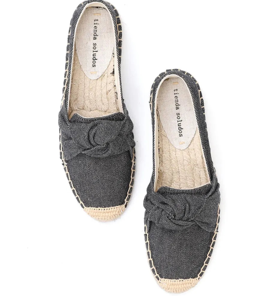 Espadrilles avec noeud en textile canvas, semelle en chanvre tressé et intérieur en coton - SuzzaneMarket