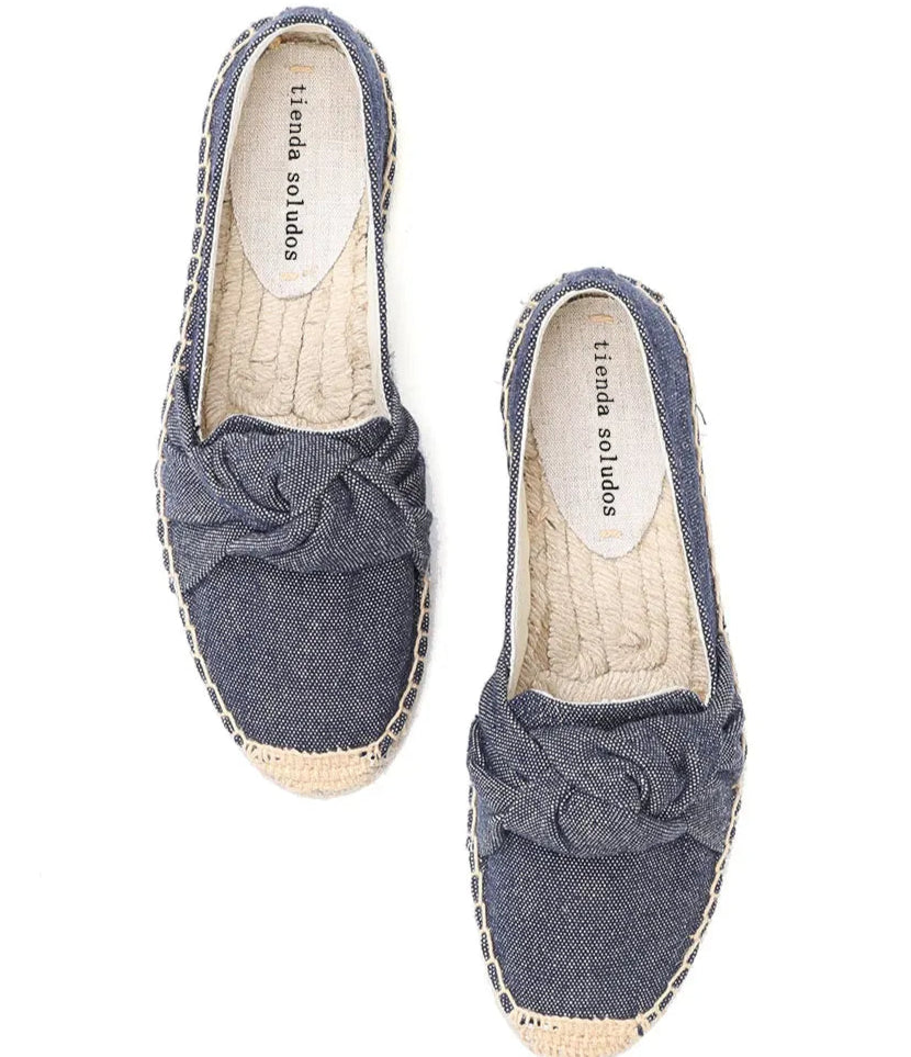 Espadrilles avec noeud en textile denim, semelle en chanvre et intérieure coton - 3 couleurs disponibles |SuzzaneMarket