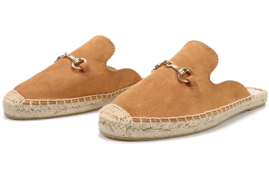 Espadrilles Mules en cuir suède avec décoration boucle, semelle tressée chanvre et caoutchouc | SuzzaneMarket