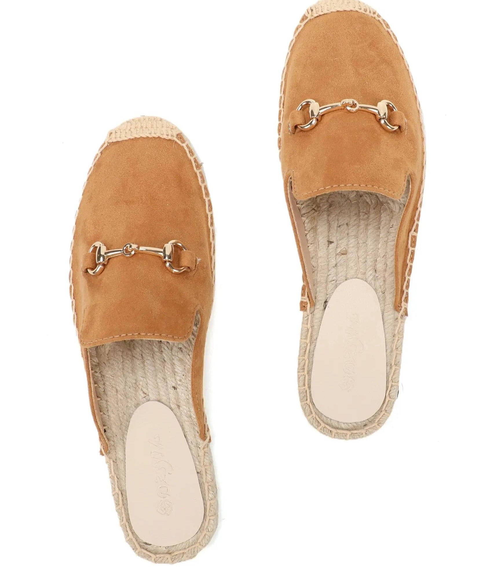 Espadrilles mules in suede leather with braided jute sole and cotton lining, featuring gold-toned buckle | SuzzaneMarket