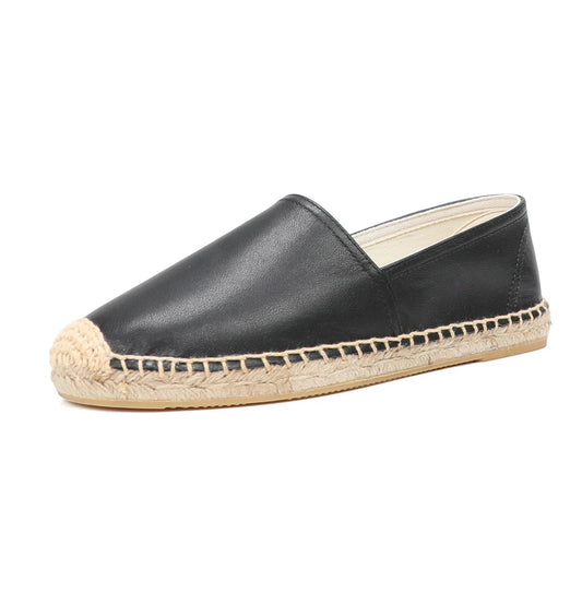 Espadrilles cuir classiques noires avec semelle en chanvre tressé | SuzzaneMarket