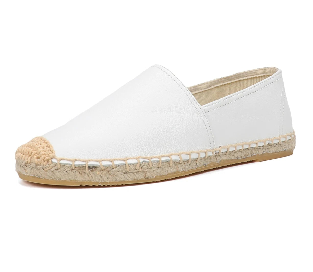 Espadrilles en cuir blanc avec semelle en chanvre tressé, style classique, parfaits pour l'été |SuzzaneMarket