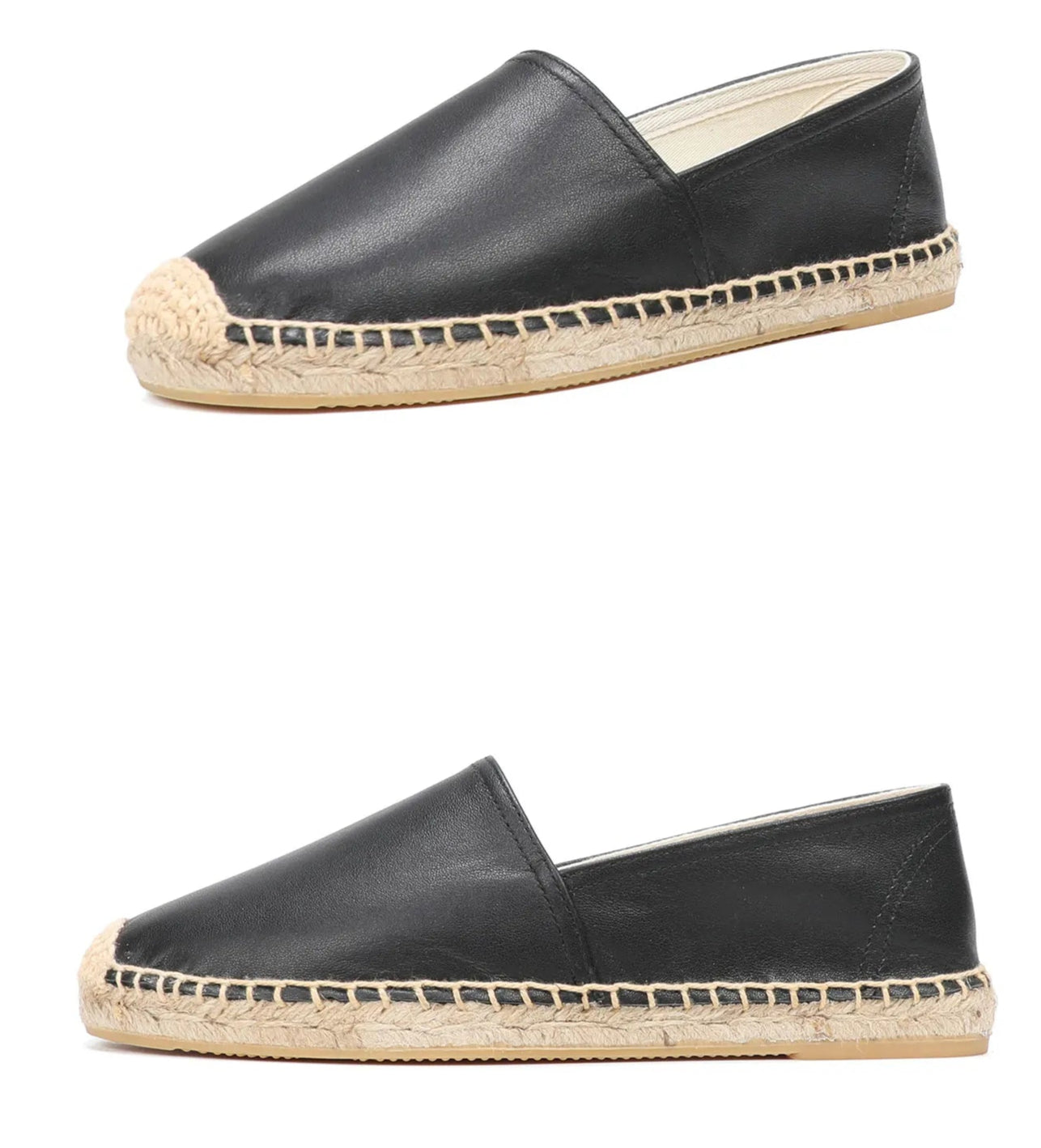 Espadrilles Cuir noires classiques avec semelle en chanvre, design élégant | SuzzaneMarket