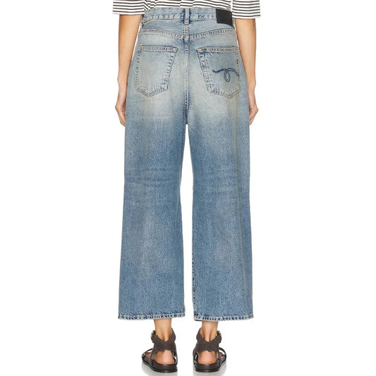 Back view of Y2K style high-waisted jeans with wide legs and non-stretch denim | SuzzaneMarket