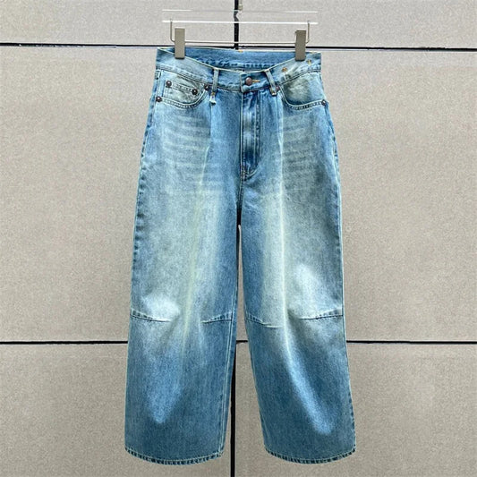 Jeans Court Y2K en denim 100% coton, taille haute, jambes larges, look régulier ou loose | SuzzaneMarket