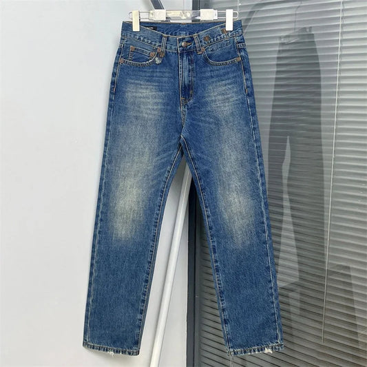 Jeans Cheville Straight - BOUTI - Denim cotton, high waist, straight cut, non-stretch, ankle length | SuzzaneMarket