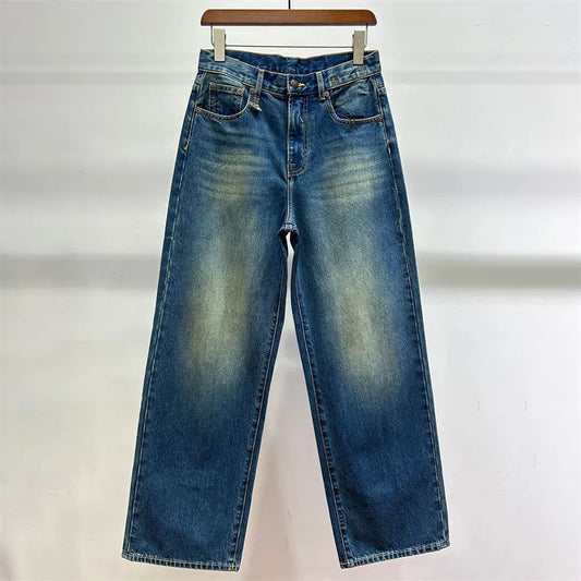 Large Y2K denim jeans with high waist and wide legs, 100% cotton, non-stretch | SuzzaneMarket