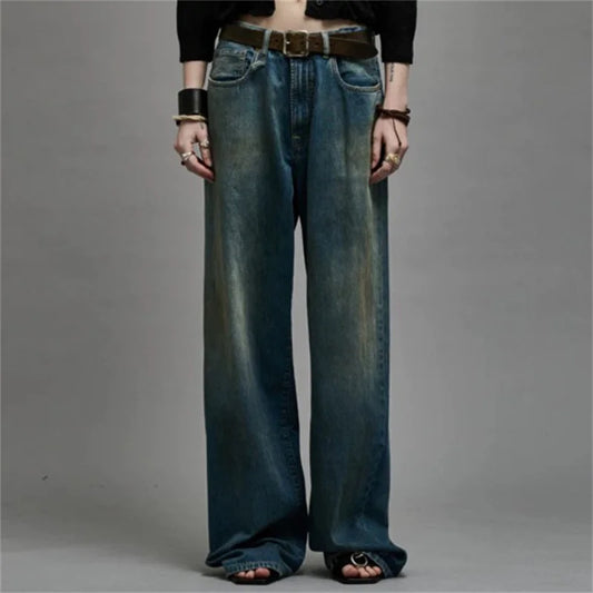 Large Y2K jeans for women, high-waisted, non-stretch, wide legs in denim | SuzzaneMarket