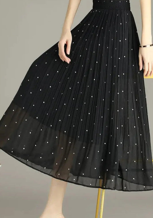 Jupe Tulle Pois en polyester noir, mi-mollet, élastique, avec pois transparents | SuzzaneMarket