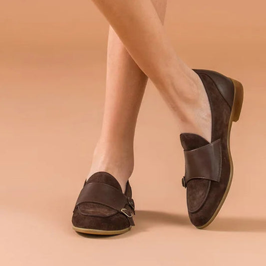 Loafers Double Boucle in brown suede leather with smooth leather strap | SuzzaneMarket