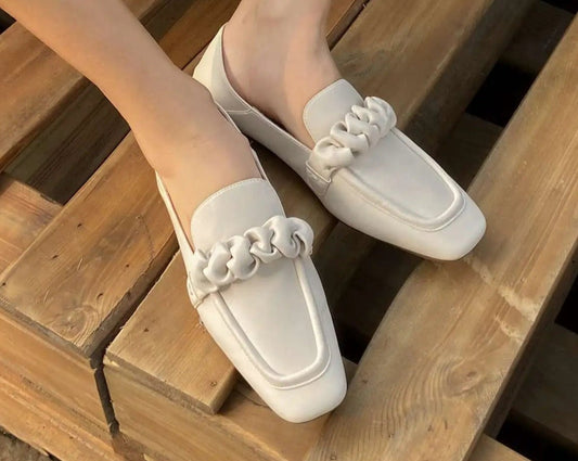 Loafers Souples Cuir blancs avec tresse et surpiqûre, confortables et ultra souples |SuzzaneMarket