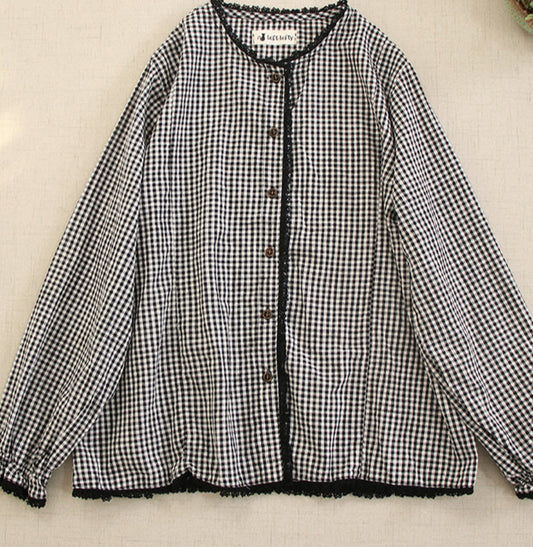 Chemise Japonaise Mori à manches longues en noir et blanc, tendance Mori, ample et évasée | SuzzaneMarket
