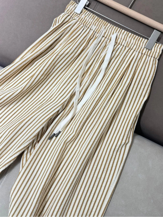 Pantalon léger en coton rayé, coupe détente avec taille élastique et cordon de serrage | SuzzaneMarket