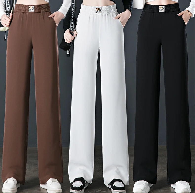 Pantalon droit en 3 couleurs: marron, blanc, noir, en mélange coton et stretch. Taille élastique pour confort | SuzzaneMarket