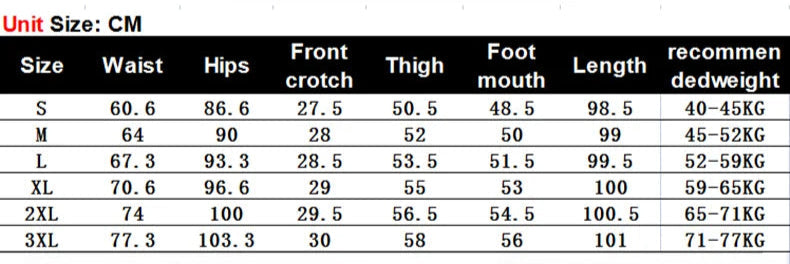 Tableau des tailles pour pantalon droit avec mesures en centimètres | SuzanneMarket
