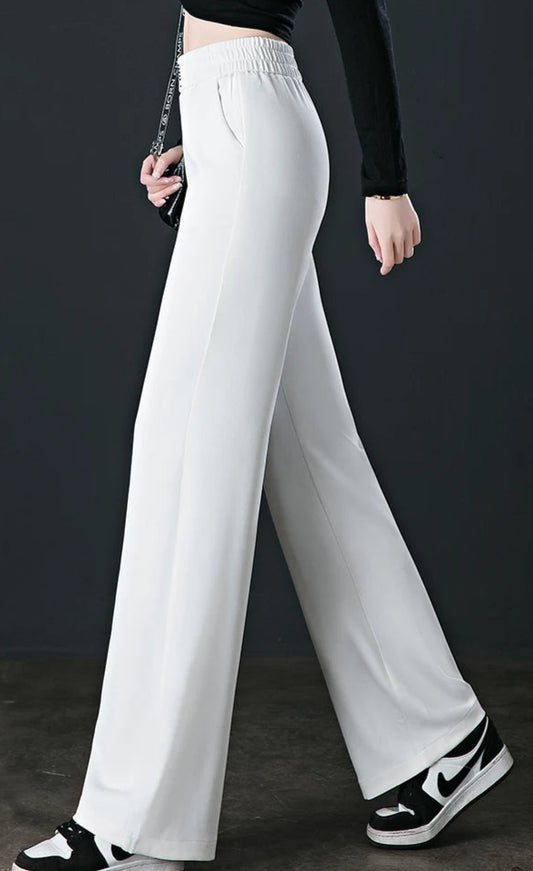 Pantalon Droit Quotidien THIR en blanc, tissu coton stretch, taille élastique, infroissable | SuzzaneMarket