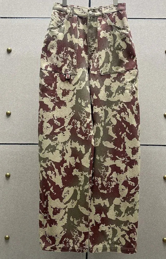 Pantalon Toile Y2K en coton camouflé, taille haute et jambes larges, très stylé et de belle qualité | SuzzaneMarket