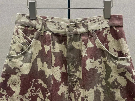 Pantalon Toile Y2K en coton, taille haute, jambes larges avec motif camouflage. Très stylé | SuzzaneMarket