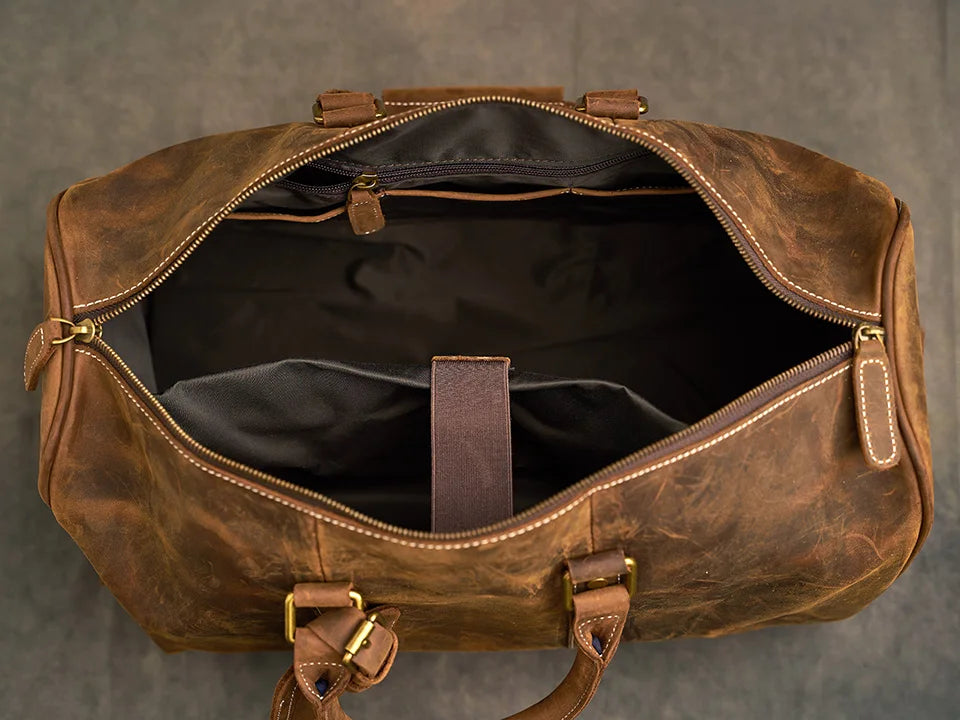 Petit Sac 48H Cavaillon en Cuir Véritable, Vintage Coffee Intérieur