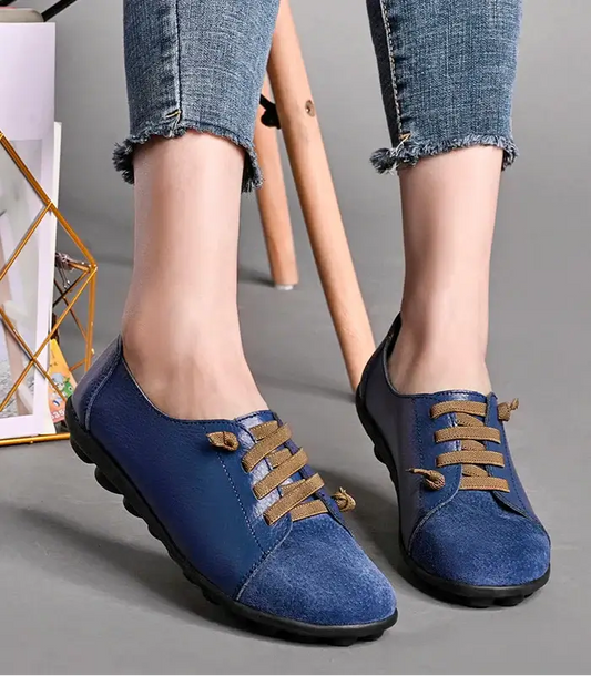 Chaussures plates confort BERTA en cuir, lacets élastiques, ultra souples, disponible en 6 couleurs | SuzzaneMarket