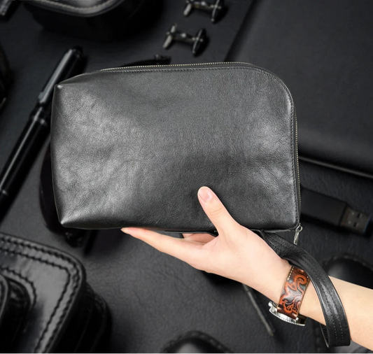 Pochette Côme en Cuir Véritable Souple Black