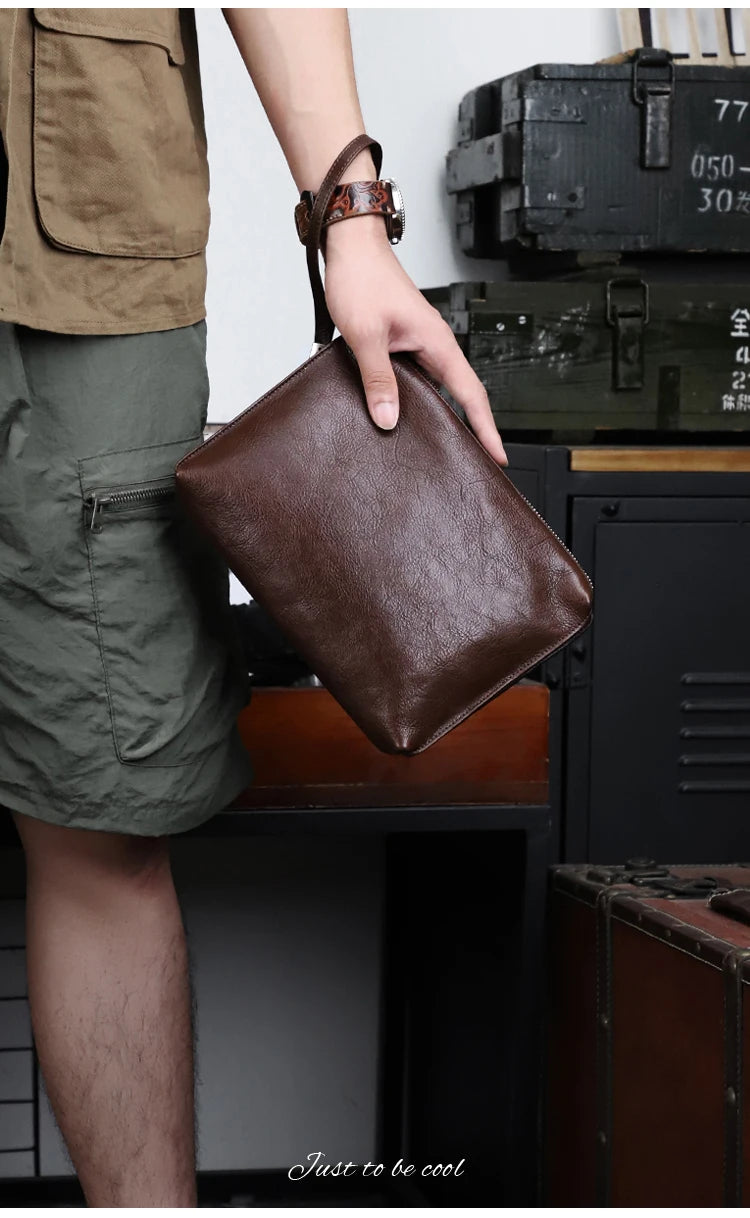 Pochette Constantine en Cuir Véritable Coffee Side