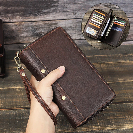 Pochette Deauville en Cuir Véritable Coffee