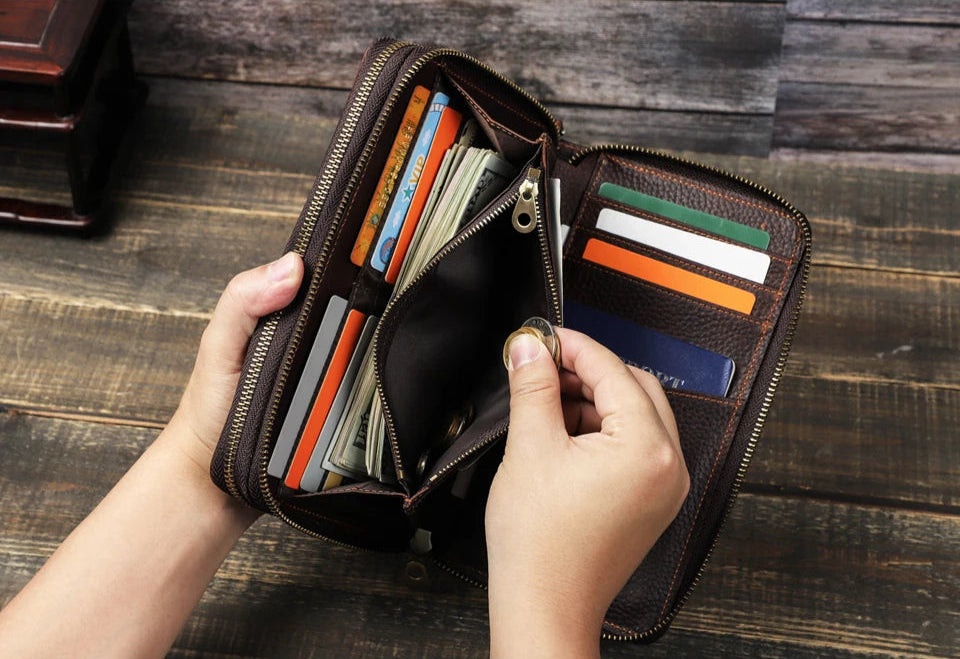 Pochette Deauville en Cuir Véritable Coffee Détails Intérieur