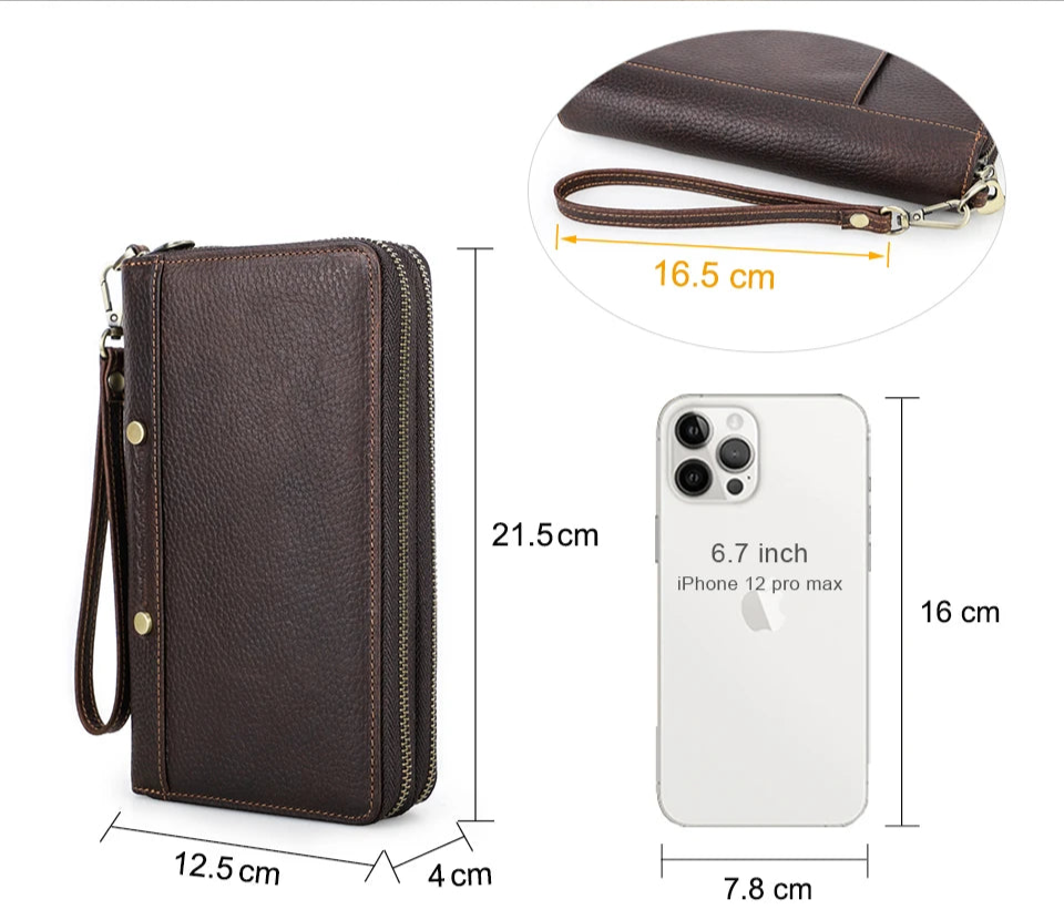 Pochette Deauville en Cuir Véritable Coffee Détails Mesures