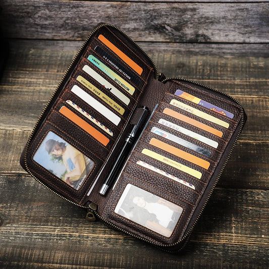 Pochette Deauville en Cuir Véritable Coffee Intérieur