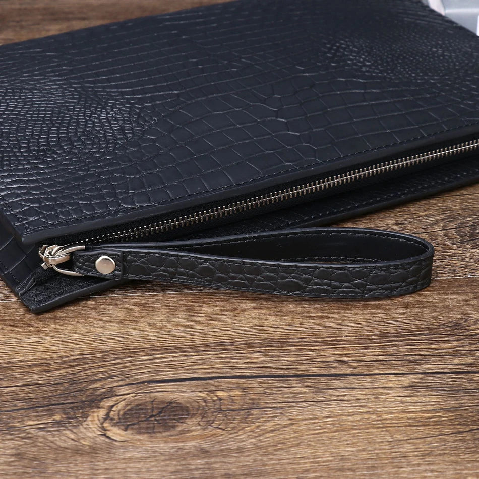 Pochette Dundee en Cuir Véritable Noire Détails Sangle