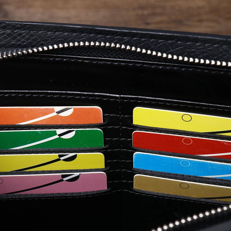 Pochette Dundee en Cuir Véritable Noire Porte Cartes Intégré 