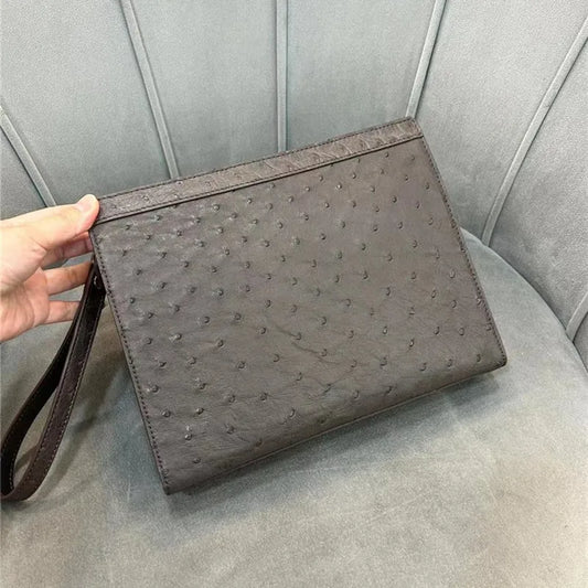 Pochette Mercury en Cuir d'Autruche Marron