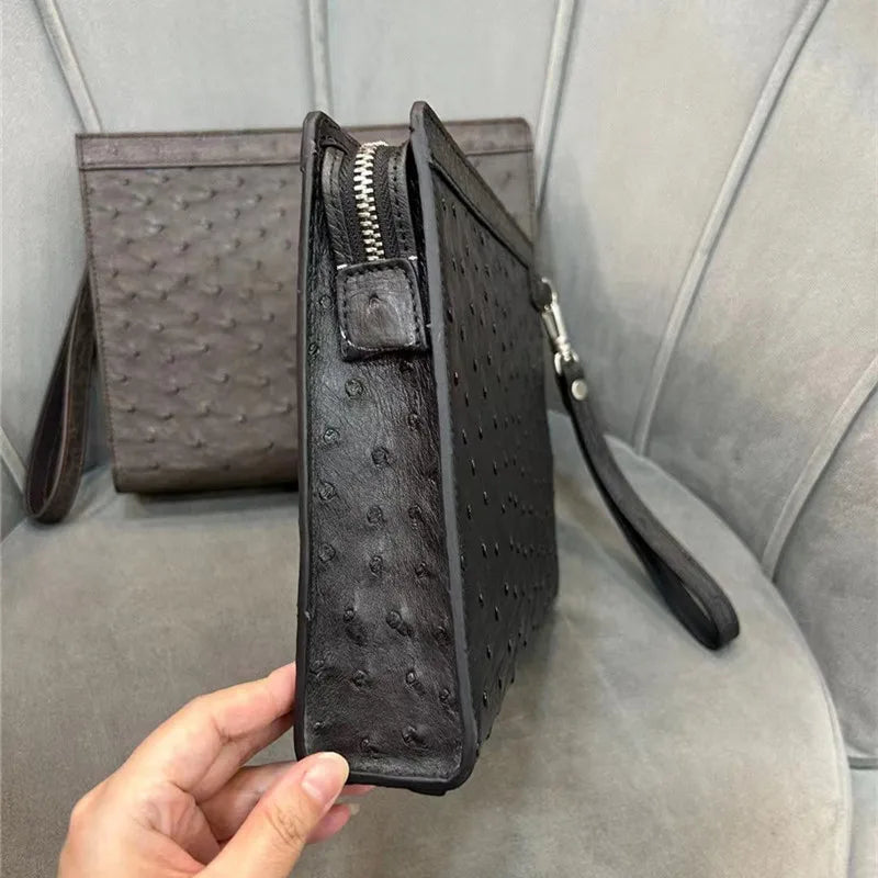 Pochette Mercury en Cuir d'Autruche Noire Profile 2
