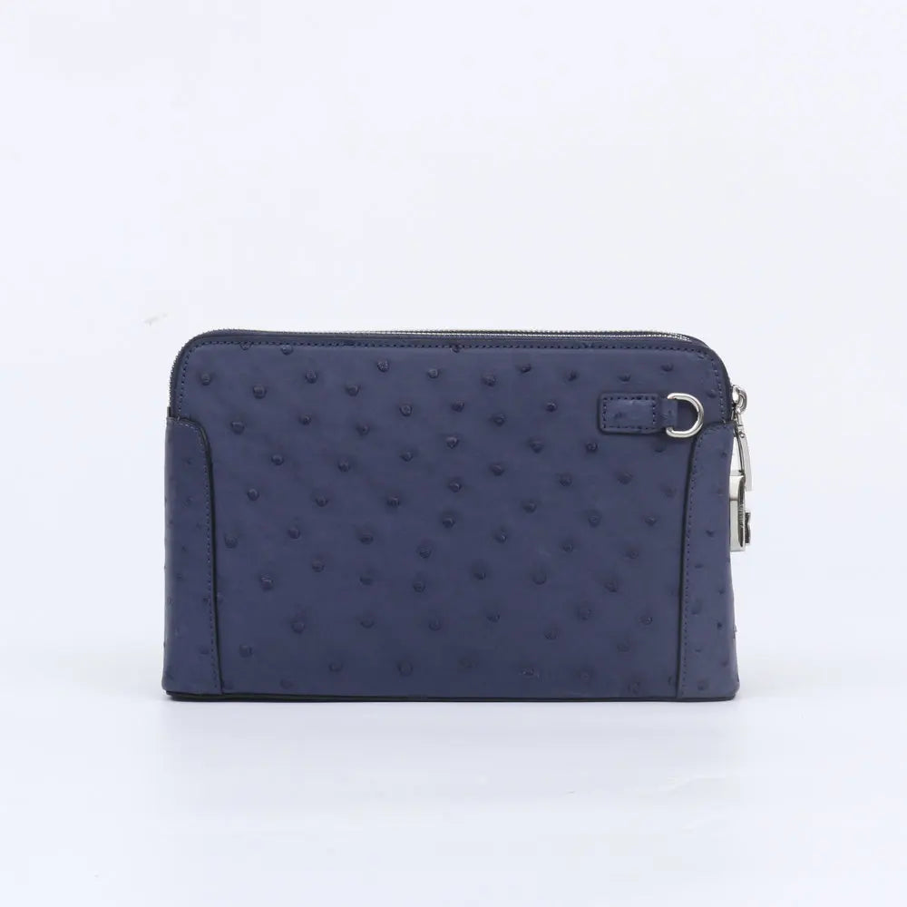 Pochette Nairobi en Cuir d'Autruche Véritable Blue