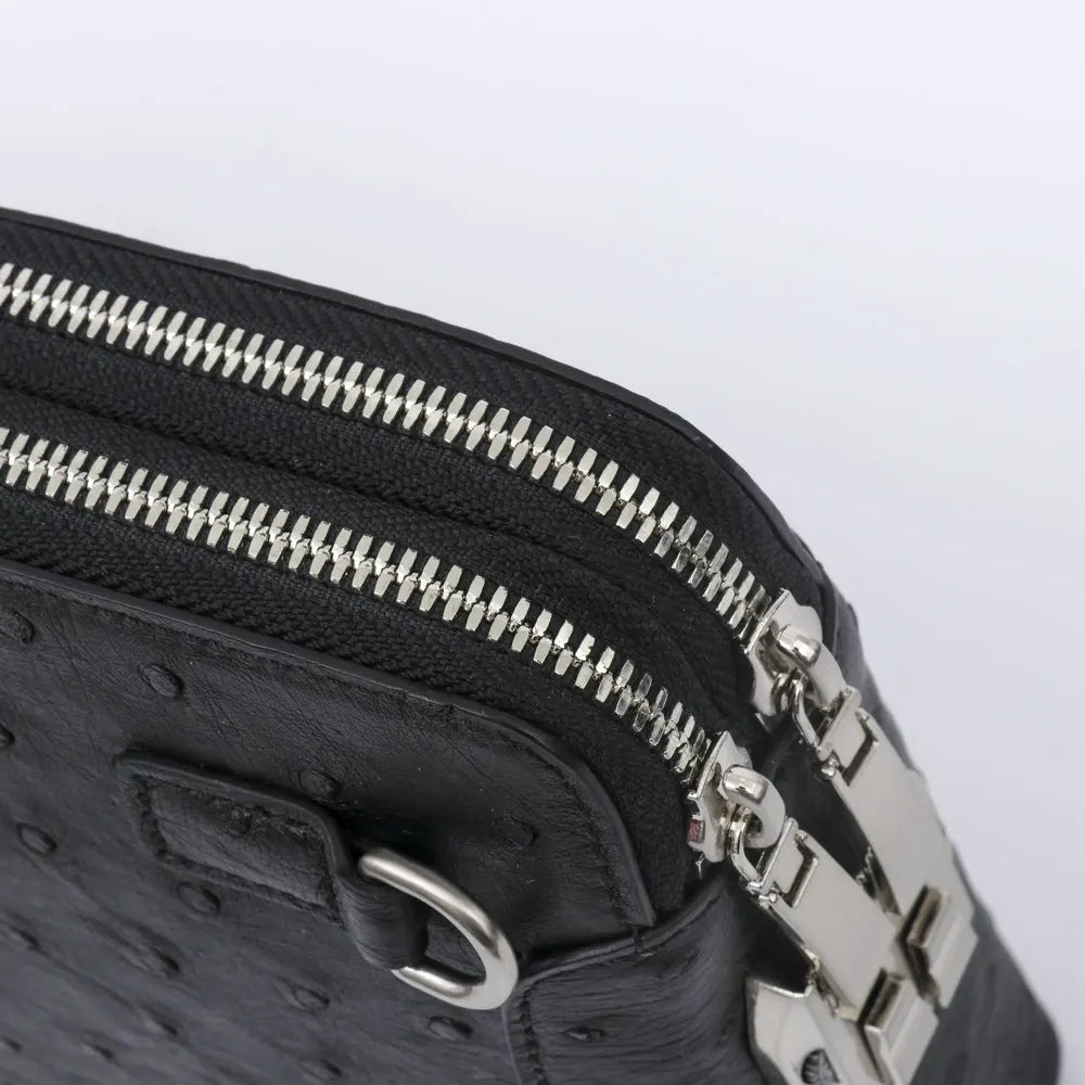 Pochette Nairobi en Cuir d'Autruche Véritable Détails Fermetures éclair